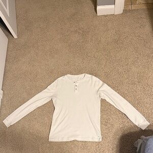White Long Sleeve waffle Henley Shirt
